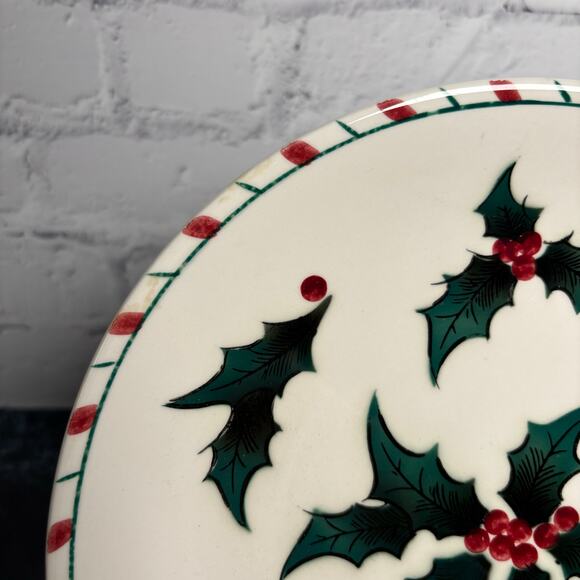 Lefton Vintage MCM Holly Candy Cane Luncheon Plates Christmas Plates Set of 6 - Picture 3 of 5